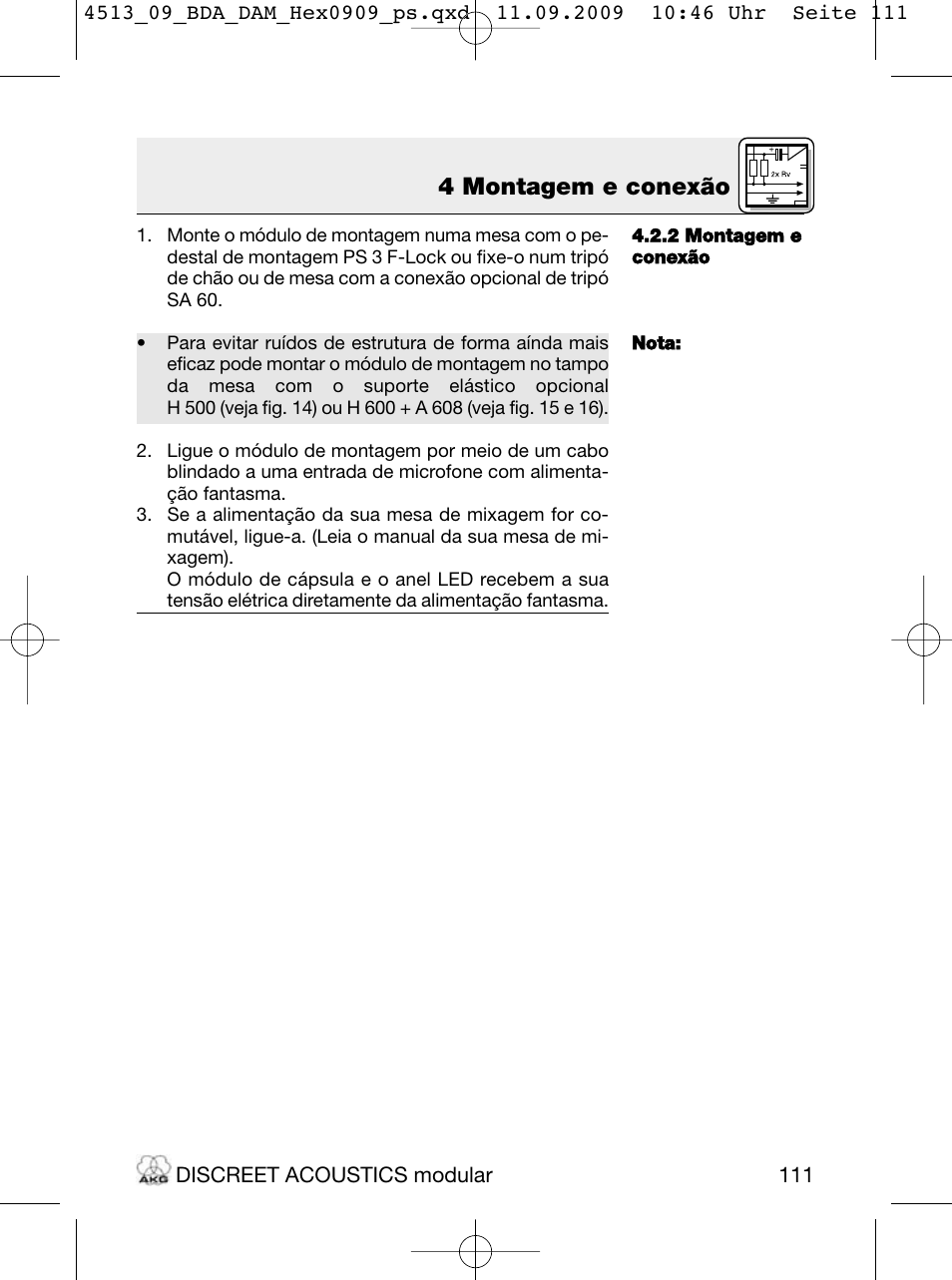 4 montagem e conexão | Akg HM 1000 Ceiling Hanging Module for CK Series Microphone Capsules User Manual | Page 111 / 132