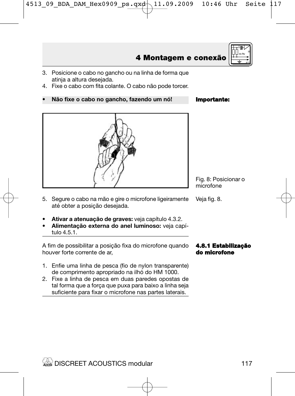 4 montagem e conexão | Akg HM 1000 Ceiling Hanging Module for CK Series Microphone Capsules User Manual | Page 117 / 132