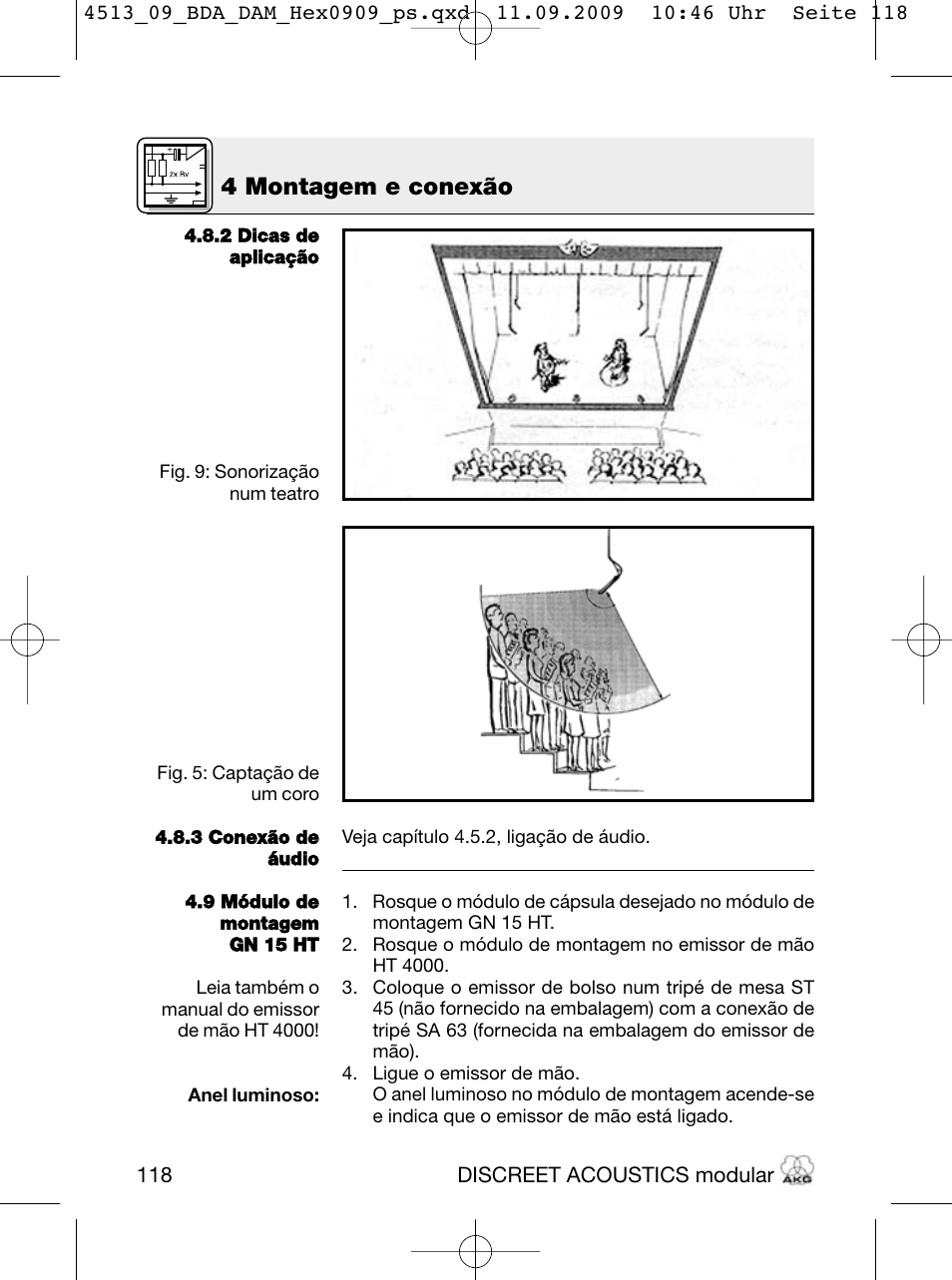 4 montagem e conexão | Akg HM 1000 Ceiling Hanging Module for CK Series Microphone Capsules User Manual | Page 118 / 132