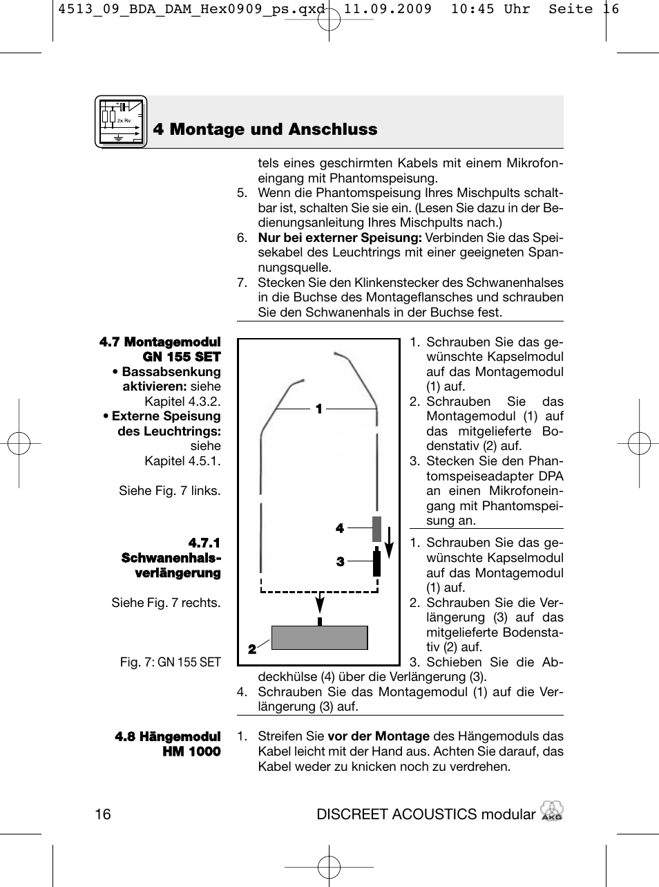 4 montage und anschluss | Akg HM 1000 Ceiling Hanging Module for CK Series Microphone Capsules User Manual | Page 16 / 132