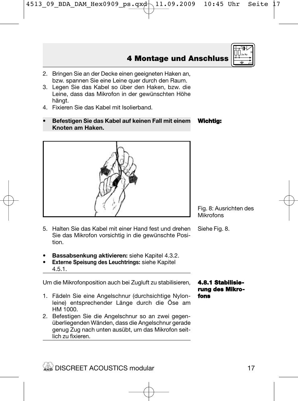 4 montage und anschluss | Akg HM 1000 Ceiling Hanging Module for CK Series Microphone Capsules User Manual | Page 17 / 132