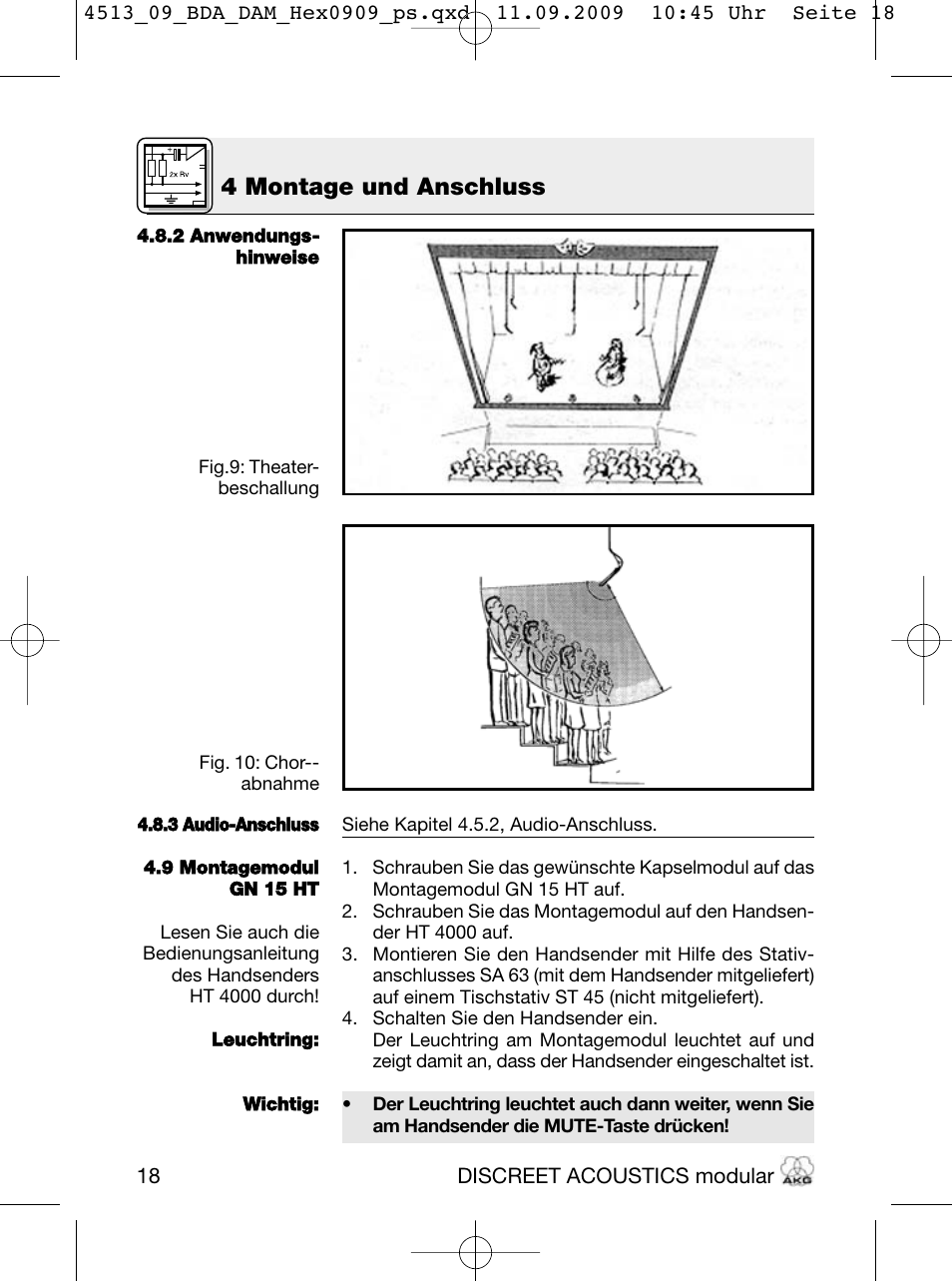 4 montage und anschluss | Akg HM 1000 Ceiling Hanging Module for CK Series Microphone Capsules User Manual | Page 18 / 132