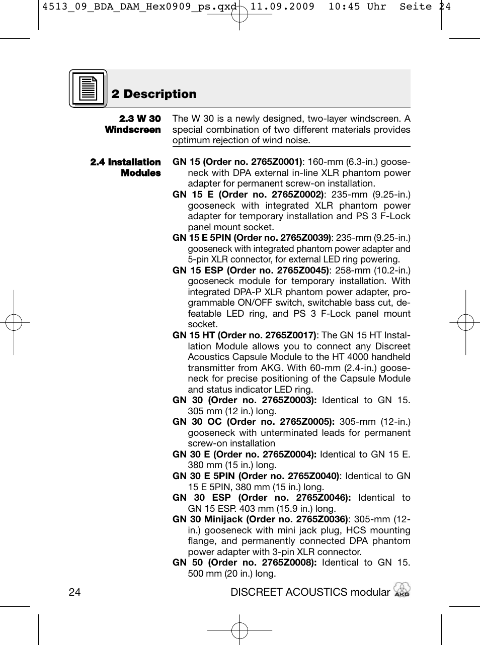 2 description | Akg HM 1000 Ceiling Hanging Module for CK Series Microphone Capsules User Manual | Page 24 / 132