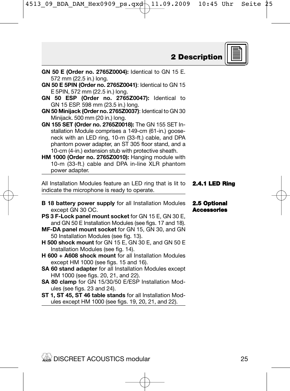 2 description | Akg HM 1000 Ceiling Hanging Module for CK Series Microphone Capsules User Manual | Page 25 / 132