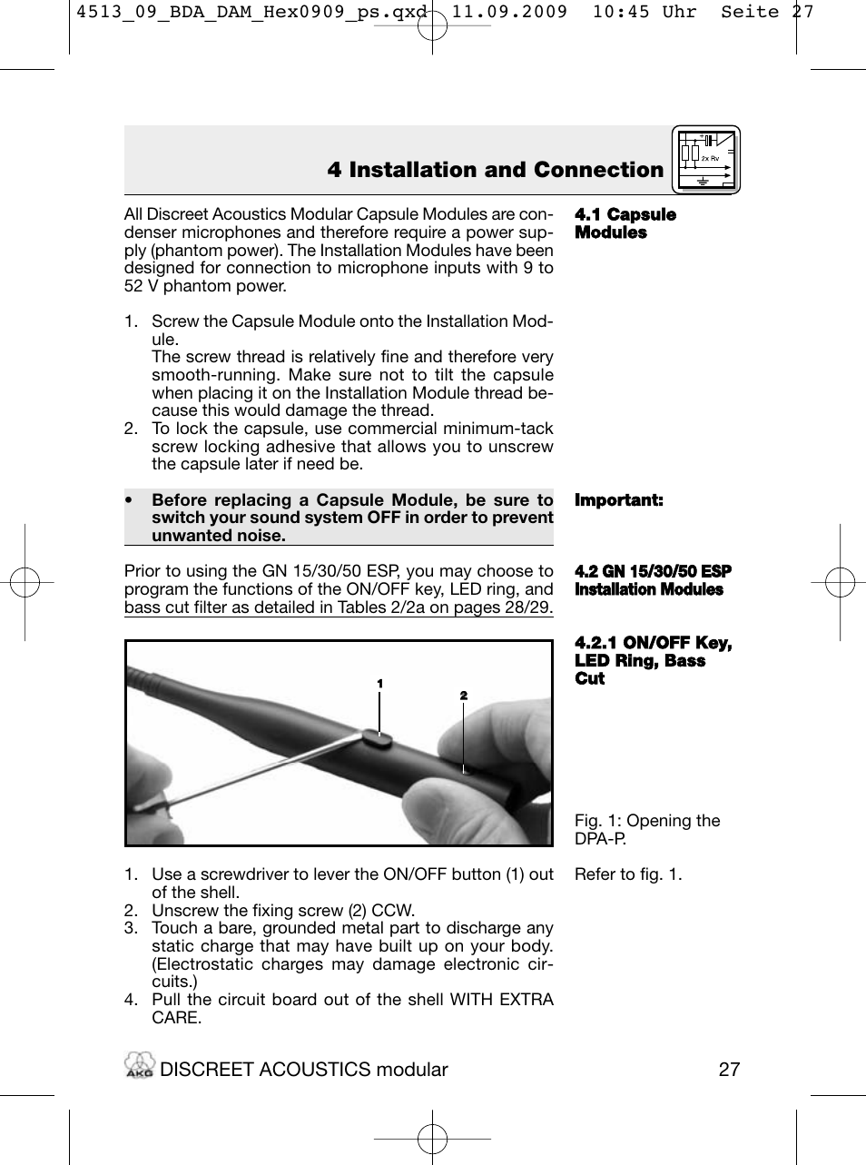 4 installation and connection | Akg HM 1000 Ceiling Hanging Module for CK Series Microphone Capsules User Manual | Page 27 / 132