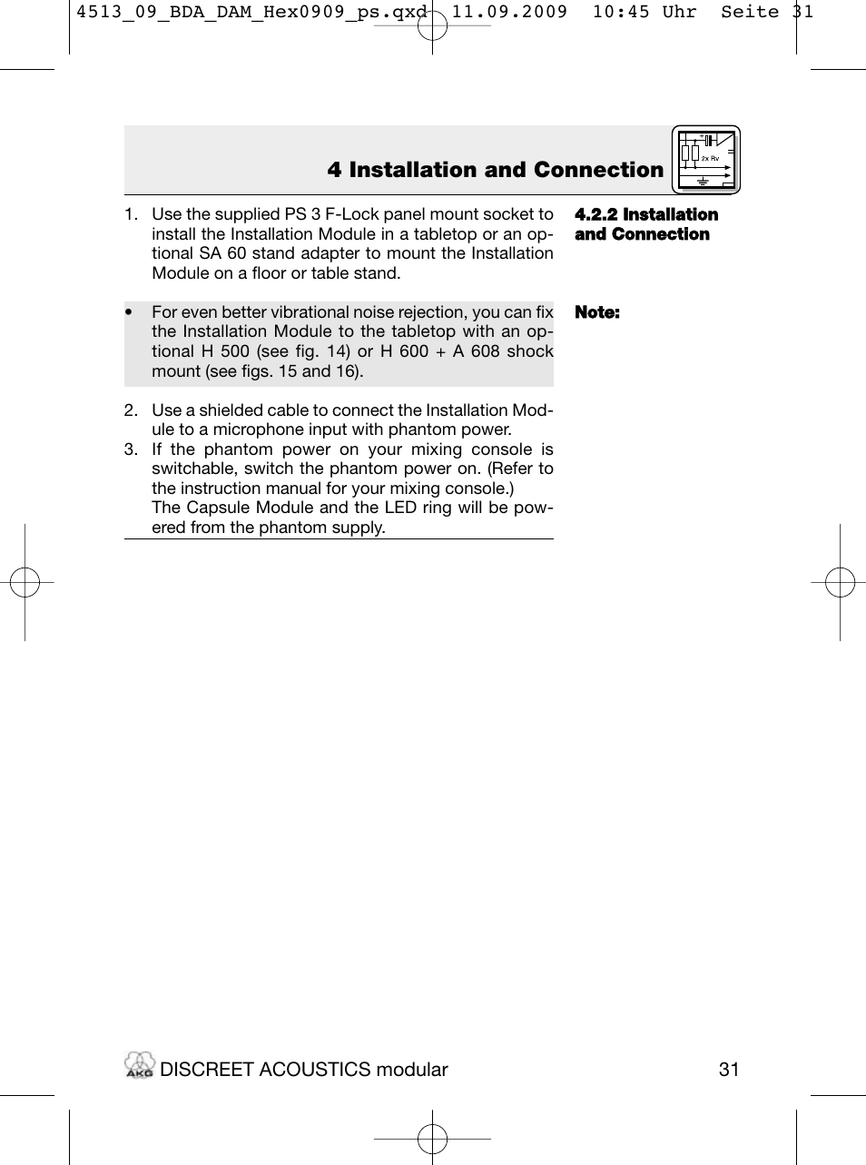 4 installation and connection | Akg HM 1000 Ceiling Hanging Module for CK Series Microphone Capsules User Manual | Page 31 / 132