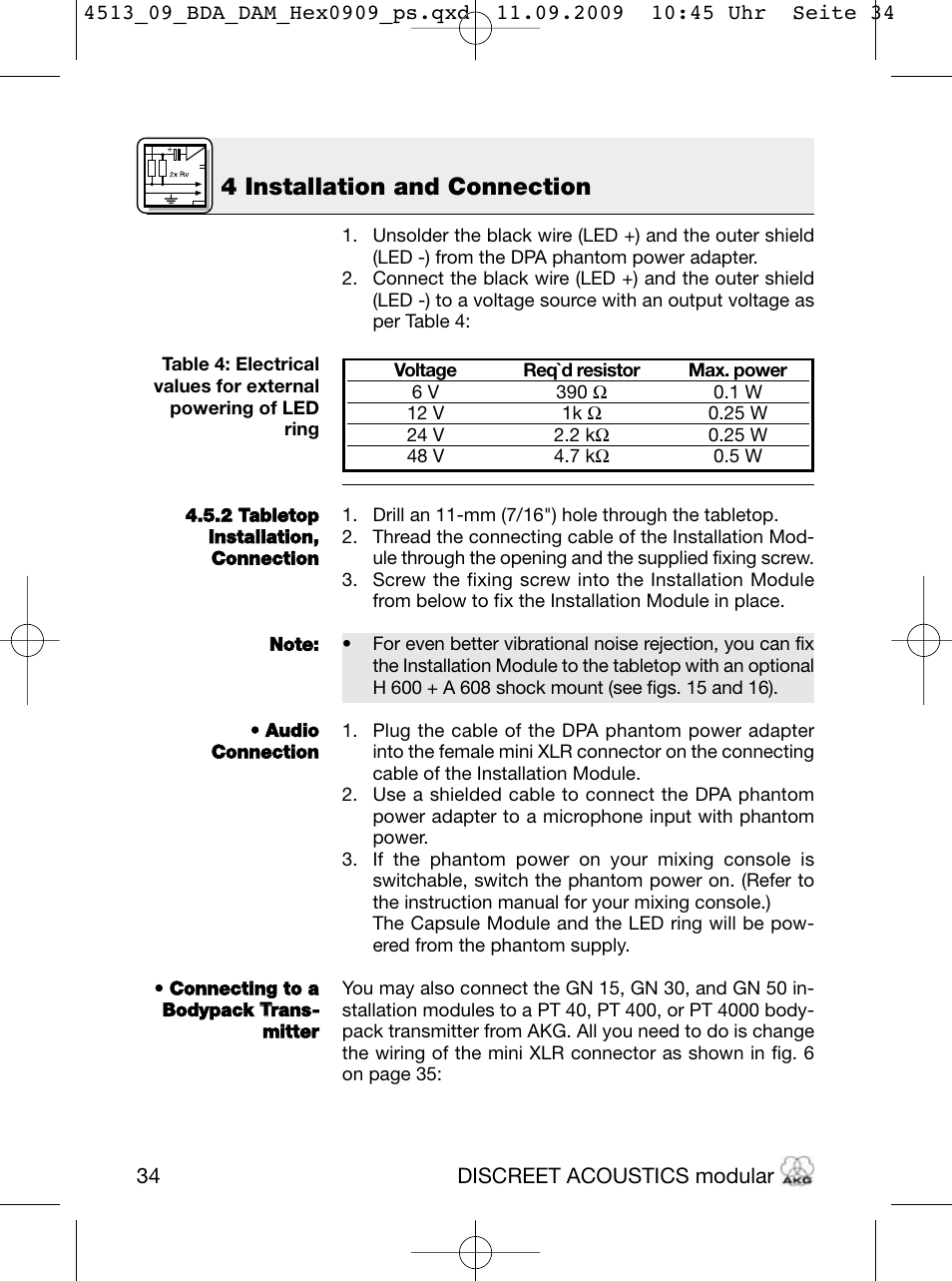 4 installation and connection | Akg HM 1000 Ceiling Hanging Module for CK Series Microphone Capsules User Manual | Page 34 / 132