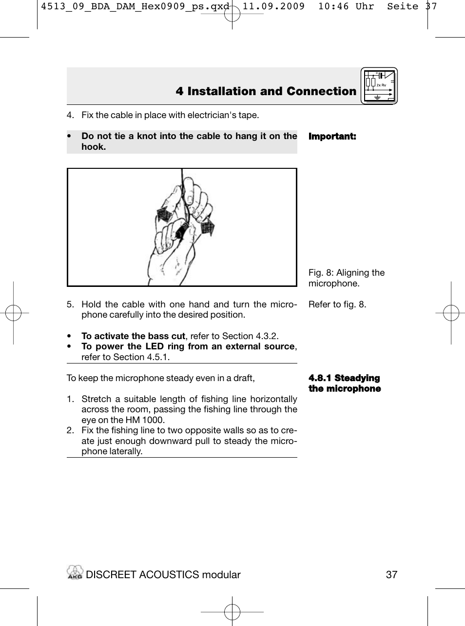4 installation and connection | Akg HM 1000 Ceiling Hanging Module for CK Series Microphone Capsules User Manual | Page 37 / 132