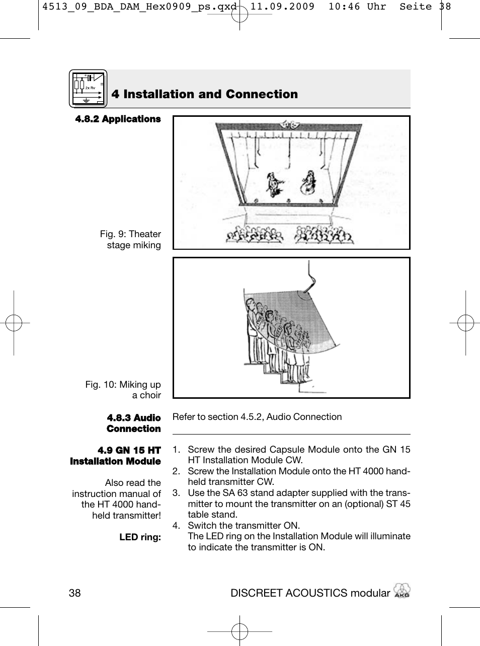 4 installation and connection | Akg HM 1000 Ceiling Hanging Module for CK Series Microphone Capsules User Manual | Page 38 / 132