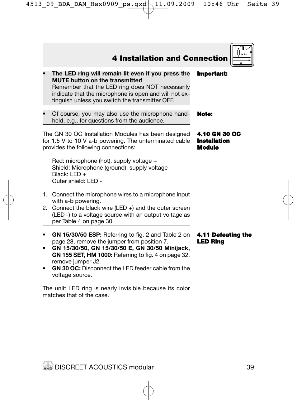 4 installation and connection | Akg HM 1000 Ceiling Hanging Module for CK Series Microphone Capsules User Manual | Page 39 / 132