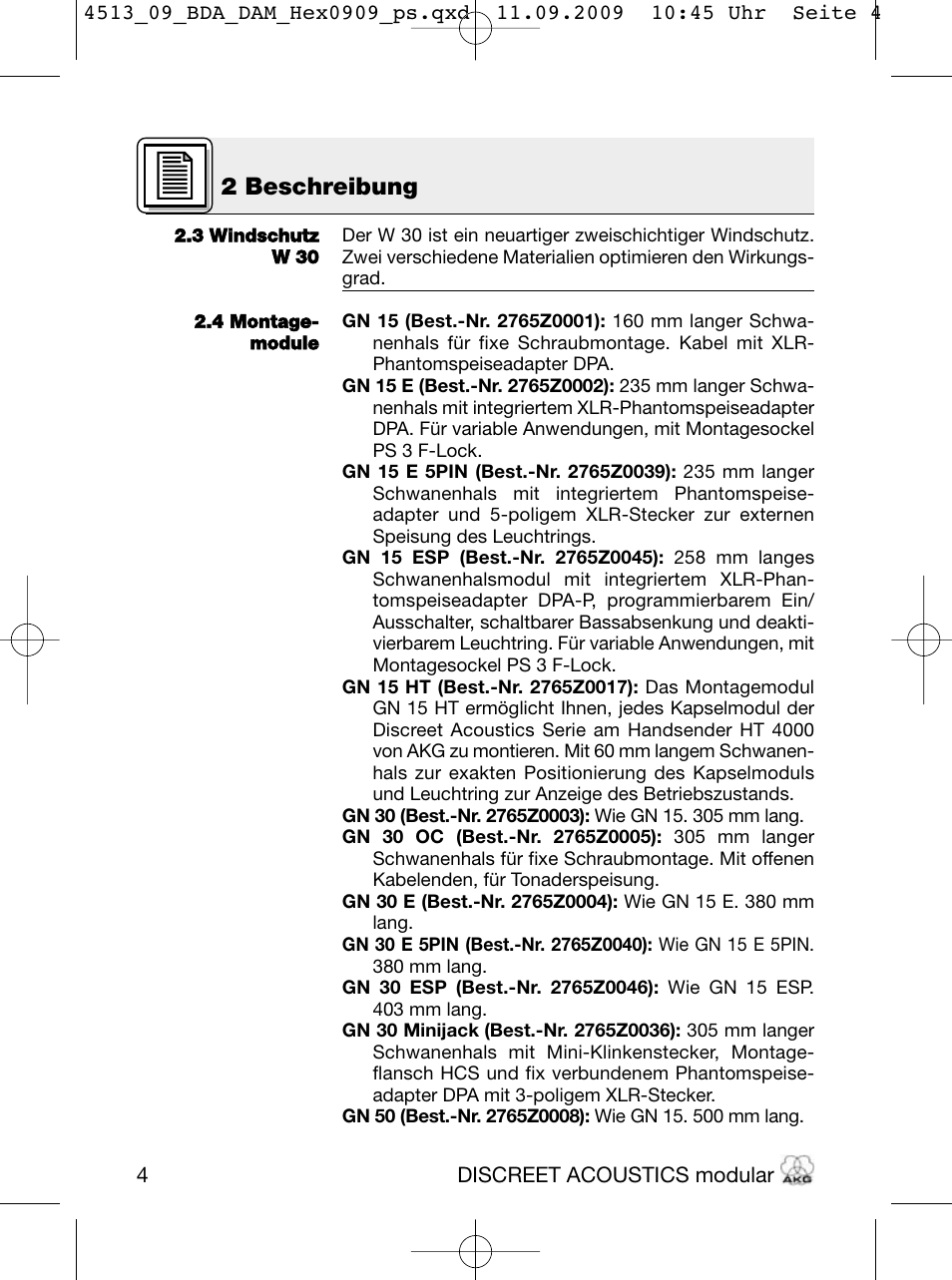 2 beschreibung | Akg HM 1000 Ceiling Hanging Module for CK Series Microphone Capsules User Manual | Page 4 / 132
