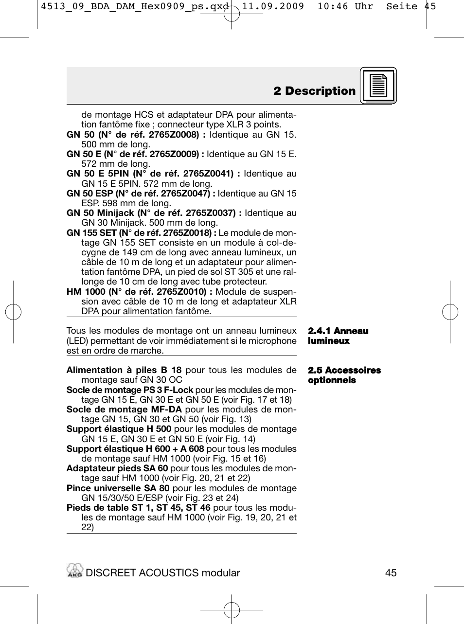 2 description | Akg HM 1000 Ceiling Hanging Module for CK Series Microphone Capsules User Manual | Page 45 / 132