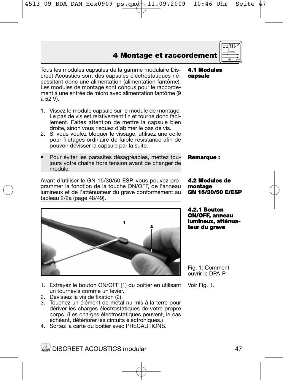 4 montage et raccordement | Akg HM 1000 Ceiling Hanging Module for CK Series Microphone Capsules User Manual | Page 47 / 132