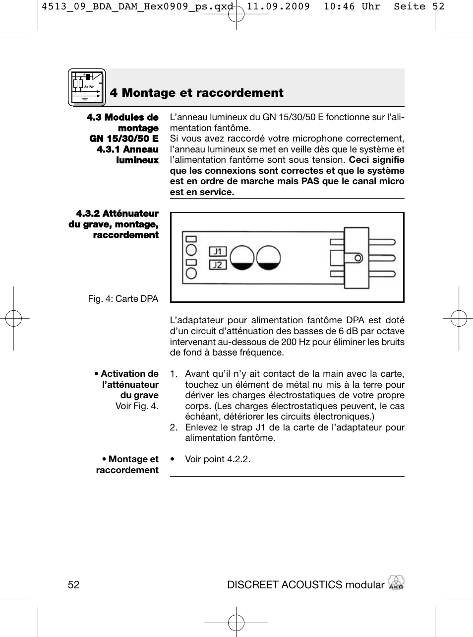 4 montage et raccordement | Akg HM 1000 Ceiling Hanging Module for CK Series Microphone Capsules User Manual | Page 52 / 132