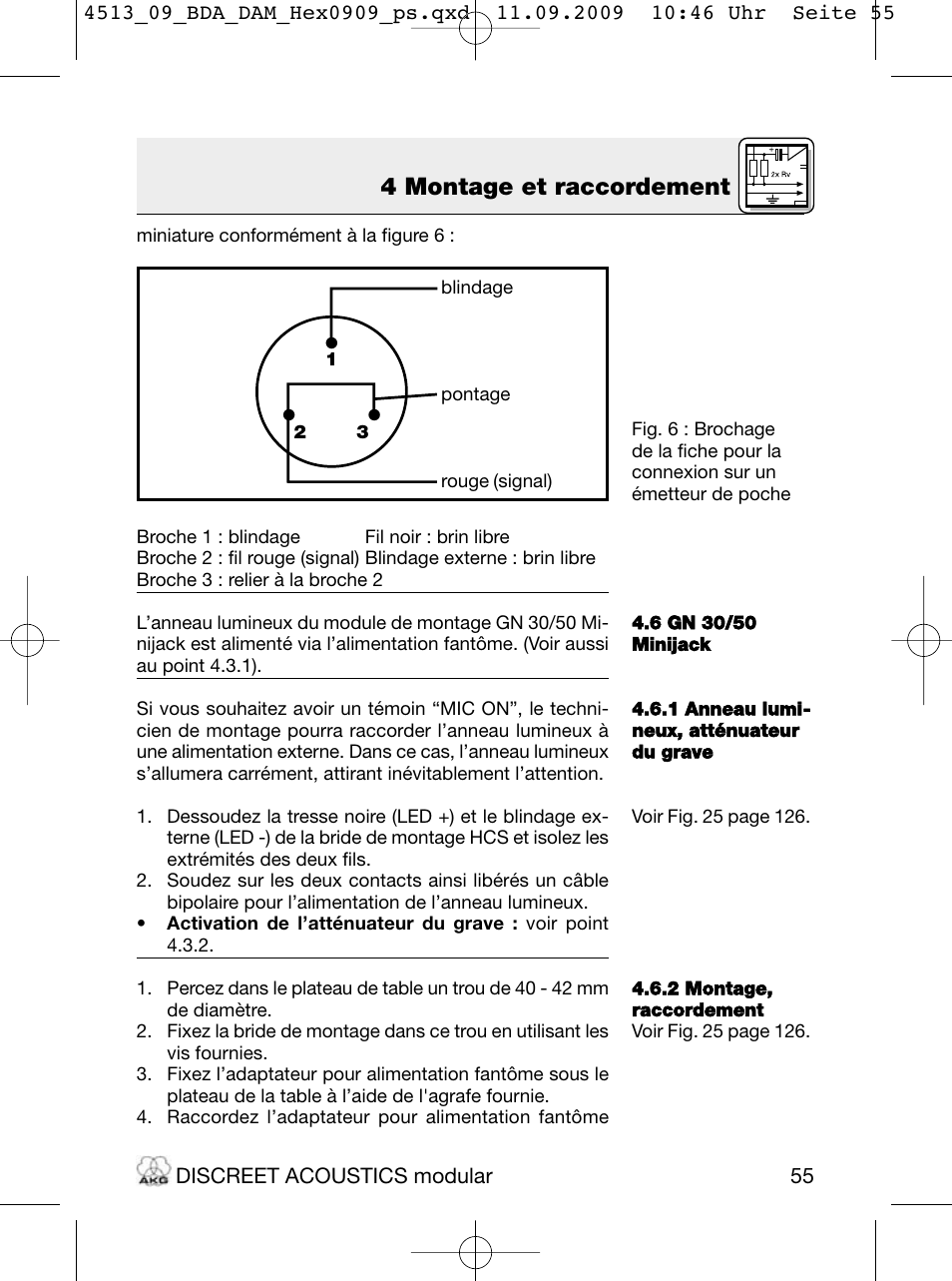 4 montage et raccordement | Akg HM 1000 Ceiling Hanging Module for CK Series Microphone Capsules User Manual | Page 55 / 132
