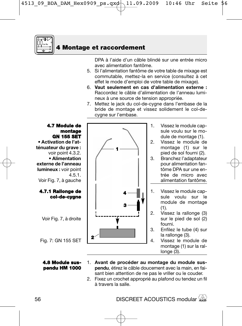 4 montage et raccordement | Akg HM 1000 Ceiling Hanging Module for CK Series Microphone Capsules User Manual | Page 56 / 132