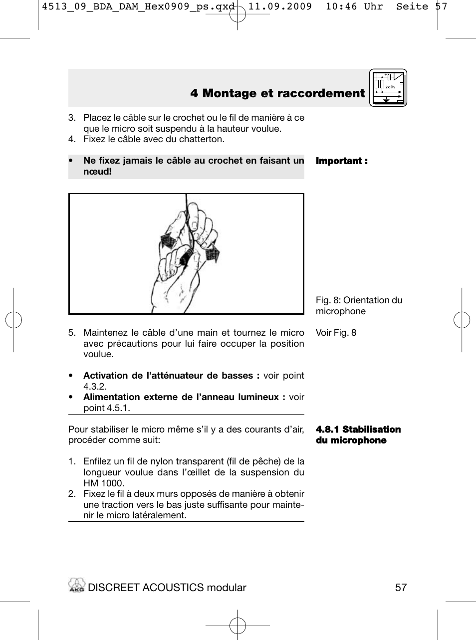 4 montage et raccordement | Akg HM 1000 Ceiling Hanging Module for CK Series Microphone Capsules User Manual | Page 57 / 132