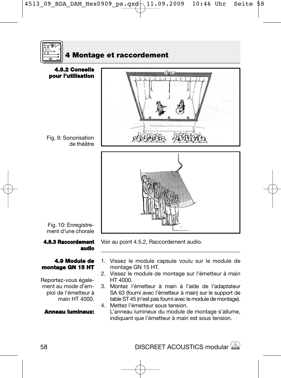 4 montage et raccordement | Akg HM 1000 Ceiling Hanging Module for CK Series Microphone Capsules User Manual | Page 58 / 132