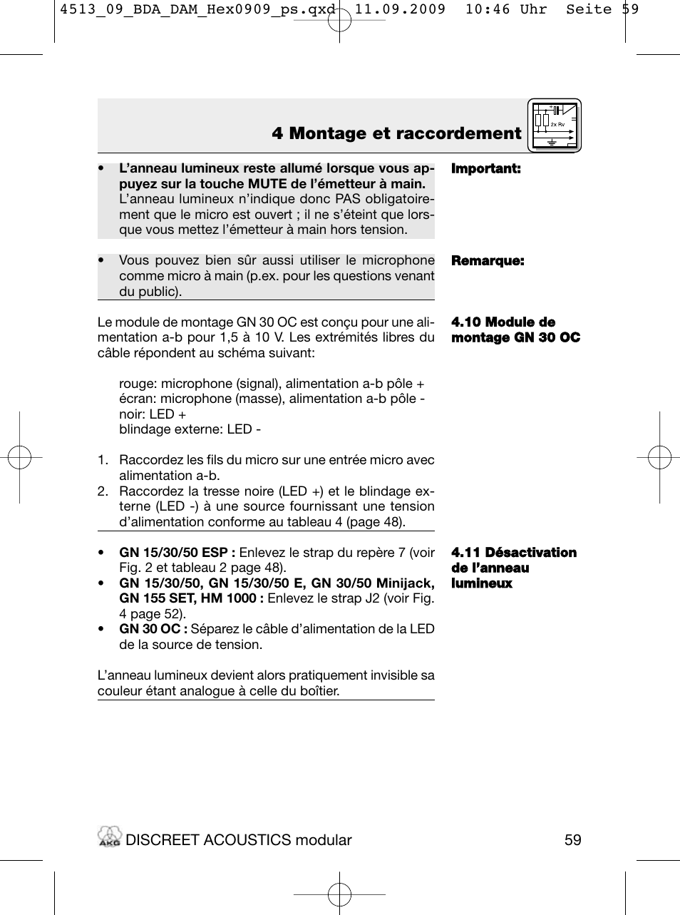 4 montage et raccordement | Akg HM 1000 Ceiling Hanging Module for CK Series Microphone Capsules User Manual | Page 59 / 132
