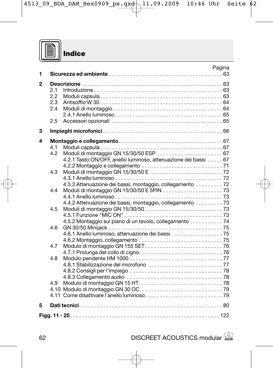 Indice | Akg HM 1000 Ceiling Hanging Module for CK Series Microphone Capsules User Manual | Page 62 / 132