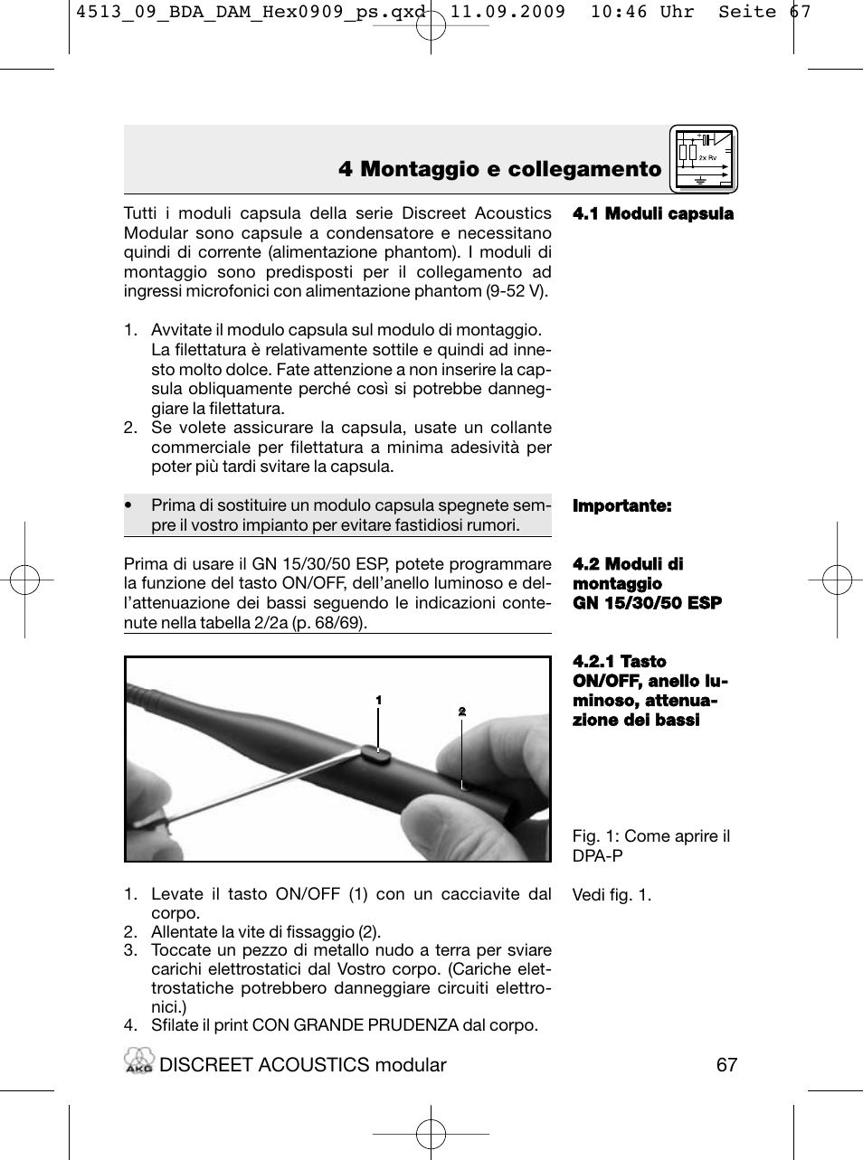 4 montaggio e collegamento | Akg HM 1000 Ceiling Hanging Module for CK Series Microphone Capsules User Manual | Page 67 / 132