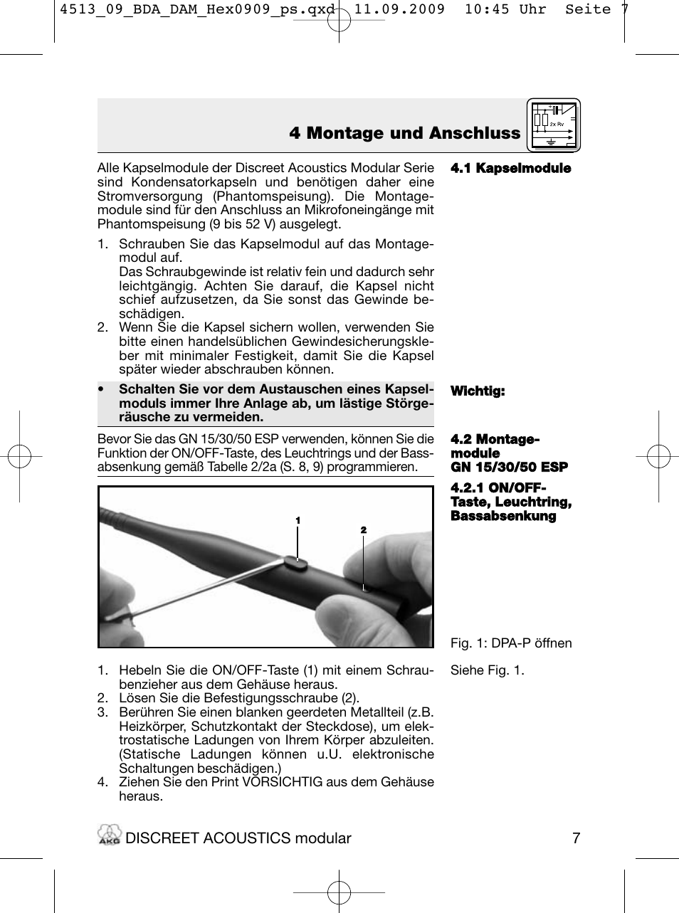 4 montage und anschluss | Akg HM 1000 Ceiling Hanging Module for CK Series Microphone Capsules User Manual | Page 7 / 132
