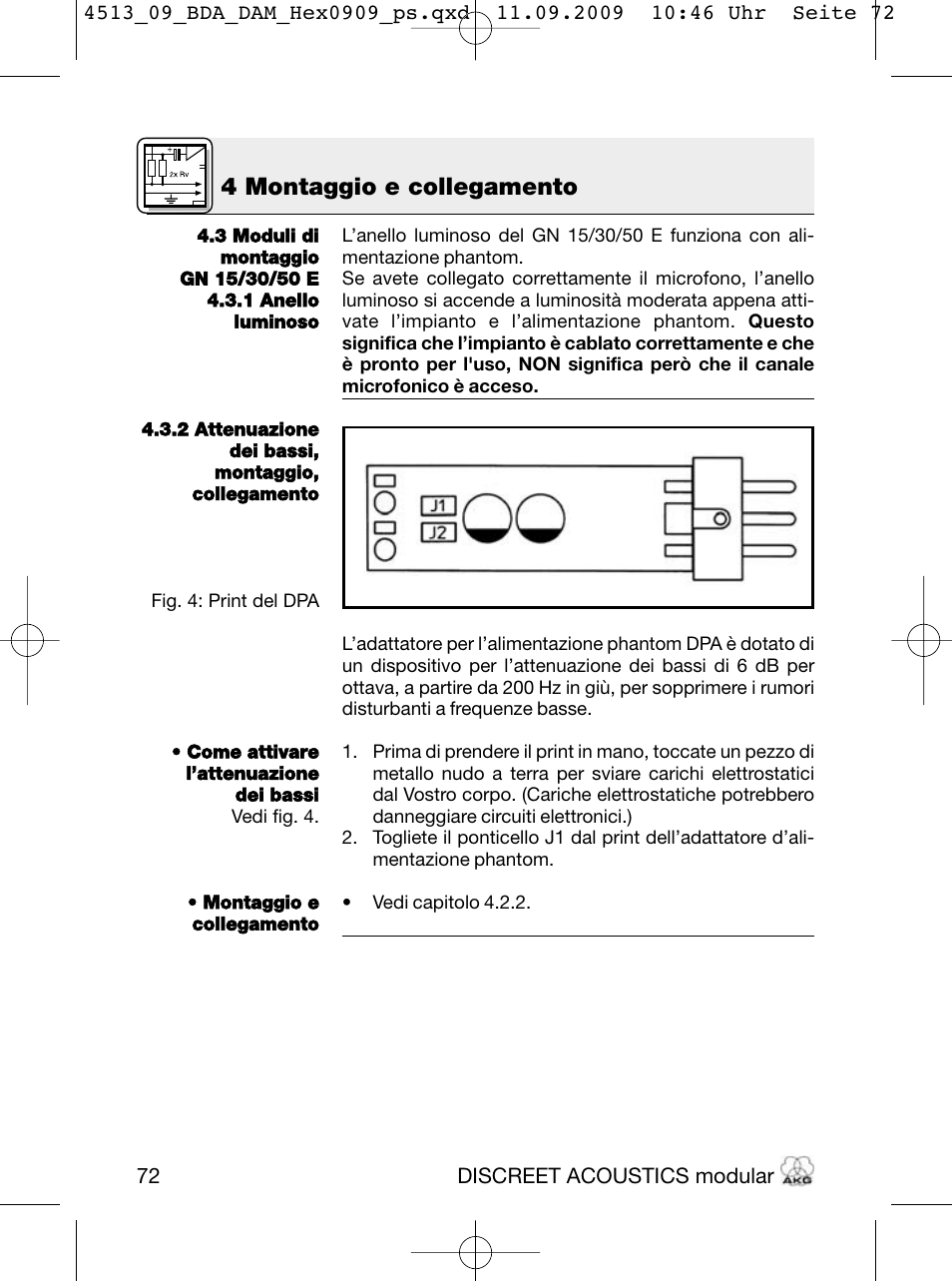4 montaggio e collegamento | Akg HM 1000 Ceiling Hanging Module for CK Series Microphone Capsules User Manual | Page 72 / 132