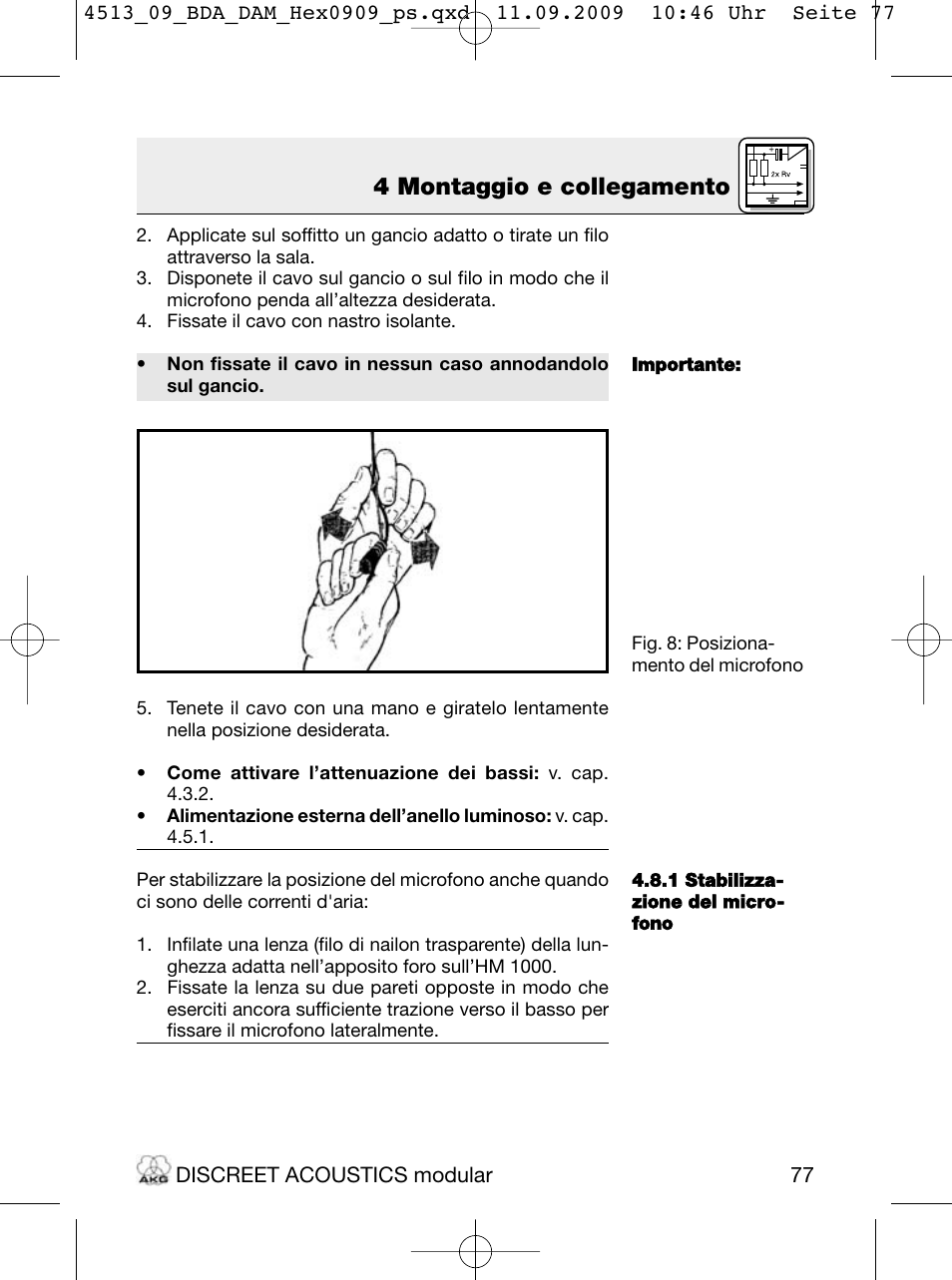 4 montaggio e collegamento | Akg HM 1000 Ceiling Hanging Module for CK Series Microphone Capsules User Manual | Page 77 / 132