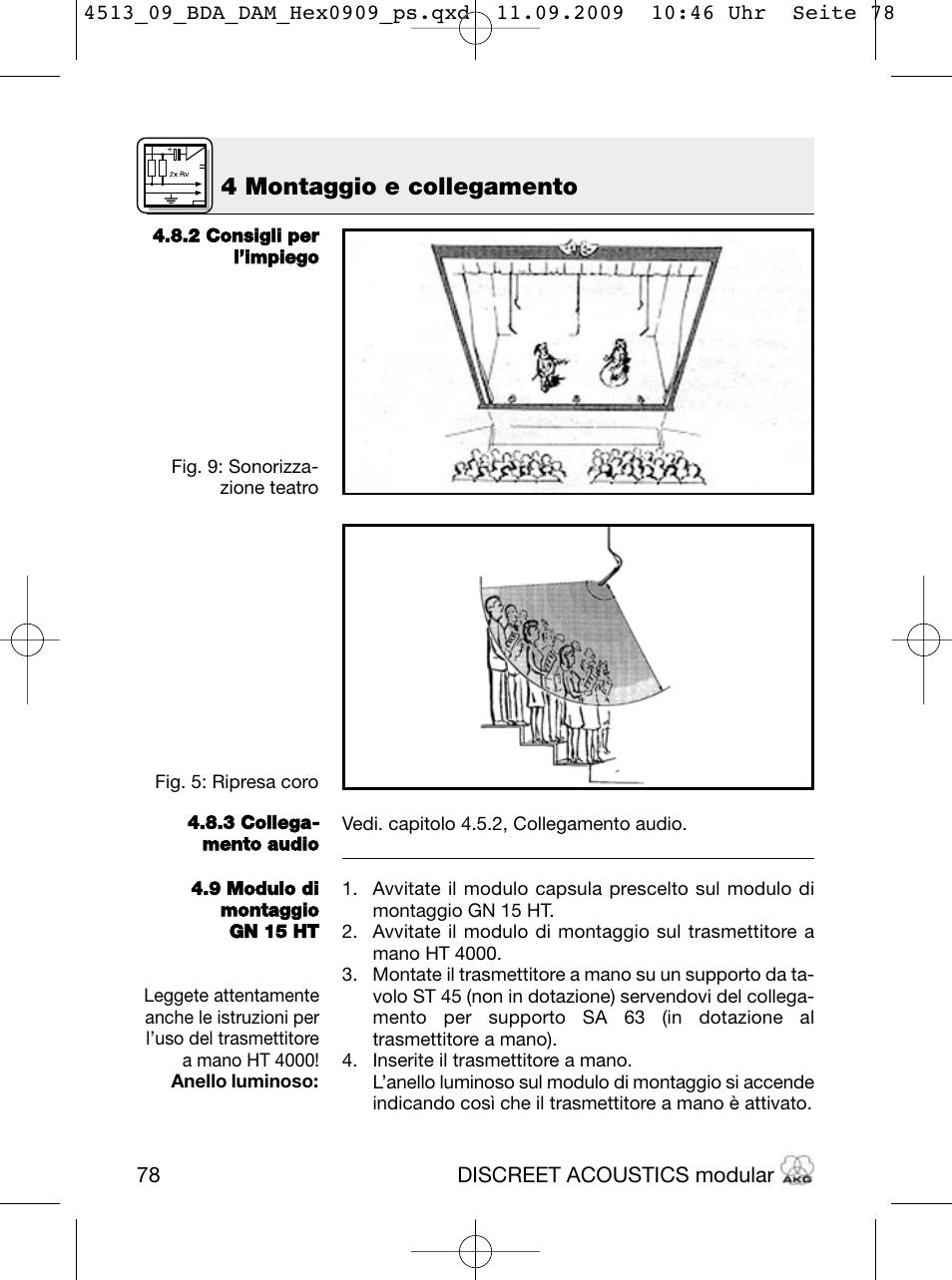 4 montaggio e collegamento | Akg HM 1000 Ceiling Hanging Module for CK Series Microphone Capsules User Manual | Page 78 / 132