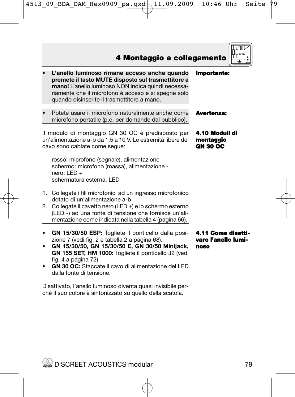 4 montaggio e collegamento | Akg HM 1000 Ceiling Hanging Module for CK Series Microphone Capsules User Manual | Page 79 / 132
