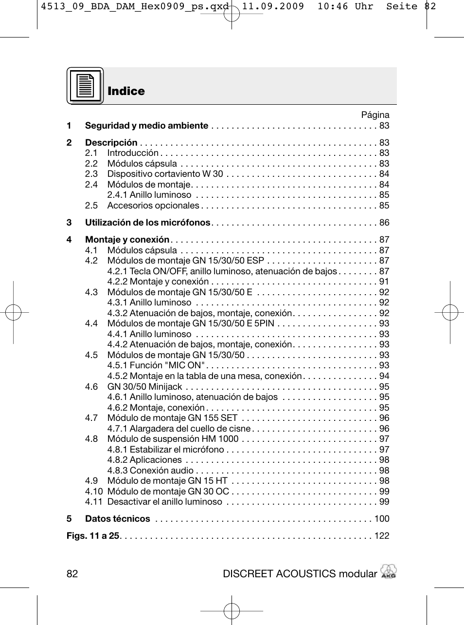 Indice | Akg HM 1000 Ceiling Hanging Module for CK Series Microphone Capsules User Manual | Page 82 / 132