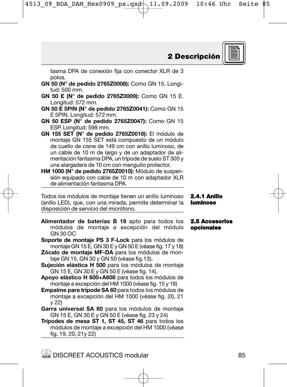 2 descripción | Akg HM 1000 Ceiling Hanging Module for CK Series Microphone Capsules User Manual | Page 85 / 132