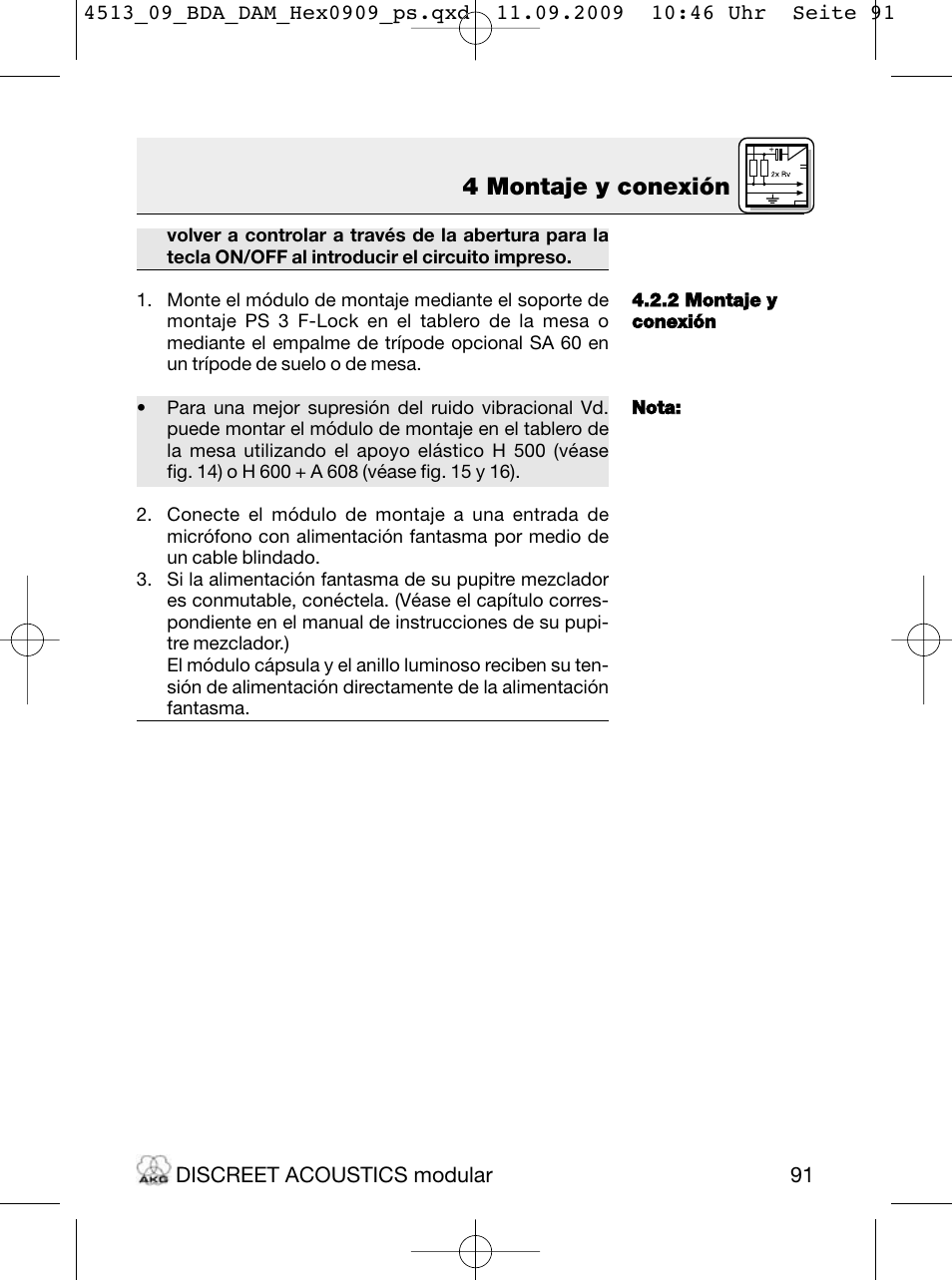 4 montaje y conexión | Akg HM 1000 Ceiling Hanging Module for CK Series Microphone Capsules User Manual | Page 91 / 132