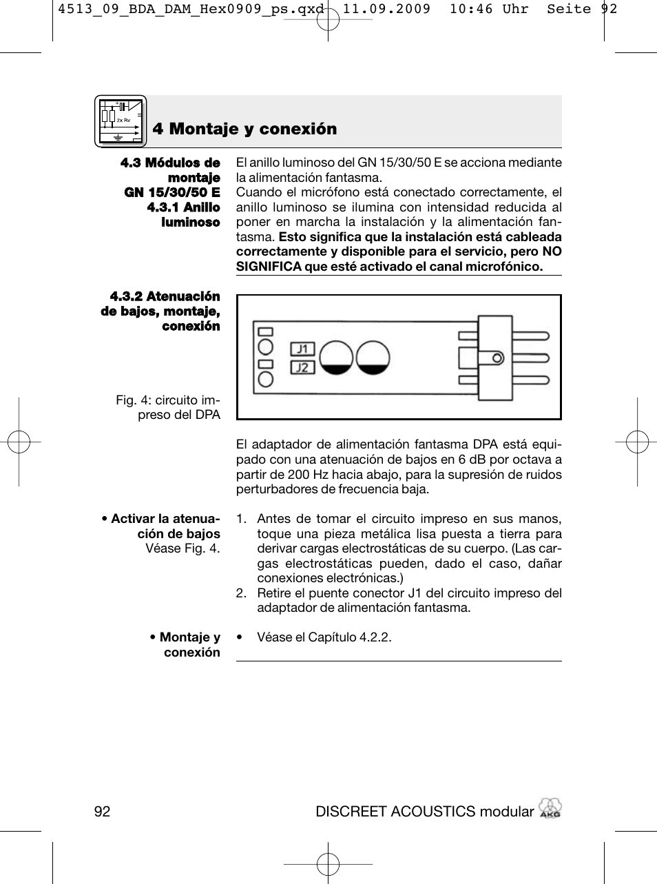 4 montaje y conexión | Akg HM 1000 Ceiling Hanging Module for CK Series Microphone Capsules User Manual | Page 92 / 132