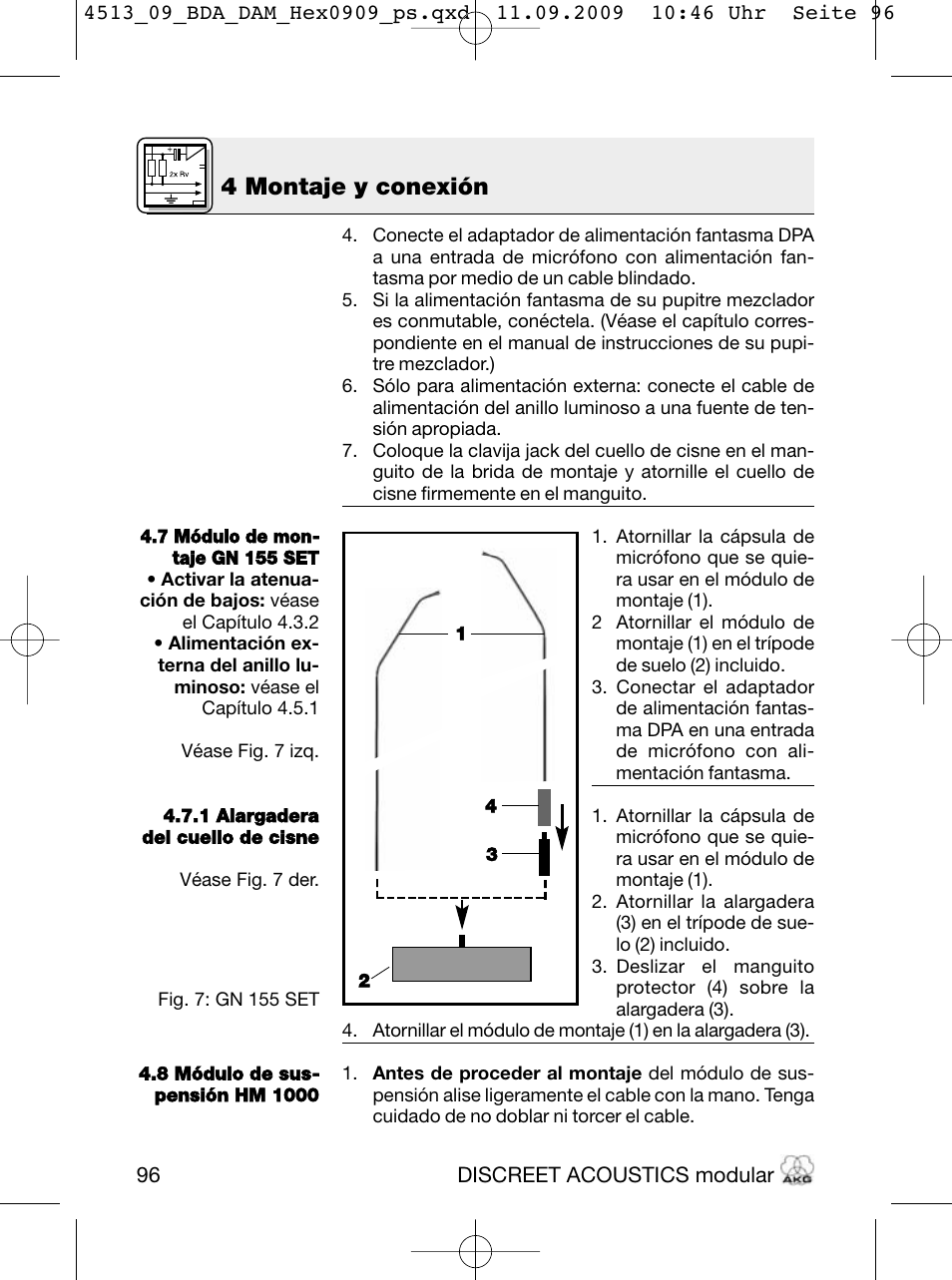 4 montaje y conexión | Akg HM 1000 Ceiling Hanging Module for CK Series Microphone Capsules User Manual | Page 96 / 132