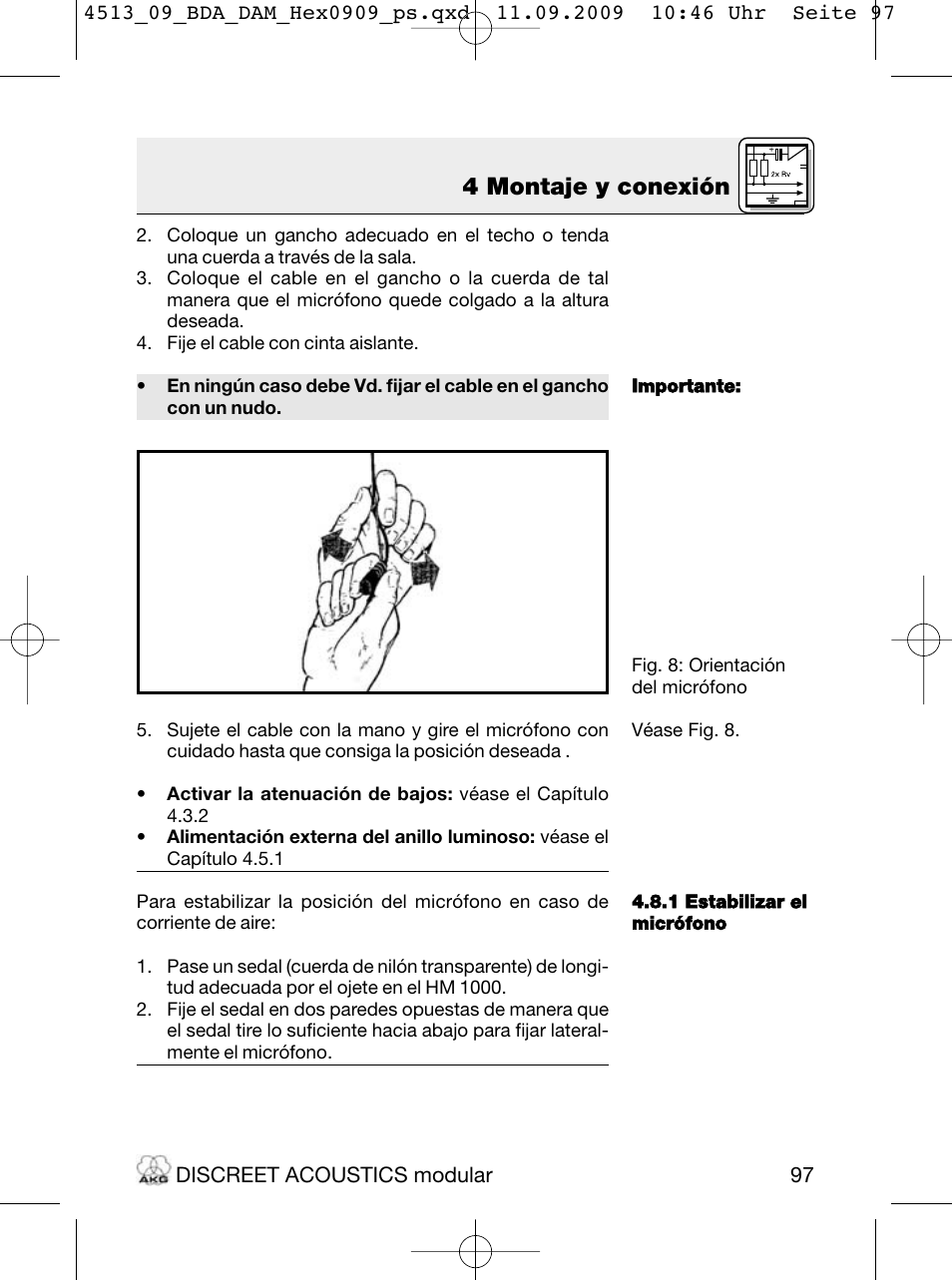4 montaje y conexión | Akg HM 1000 Ceiling Hanging Module for CK Series Microphone Capsules User Manual | Page 97 / 132