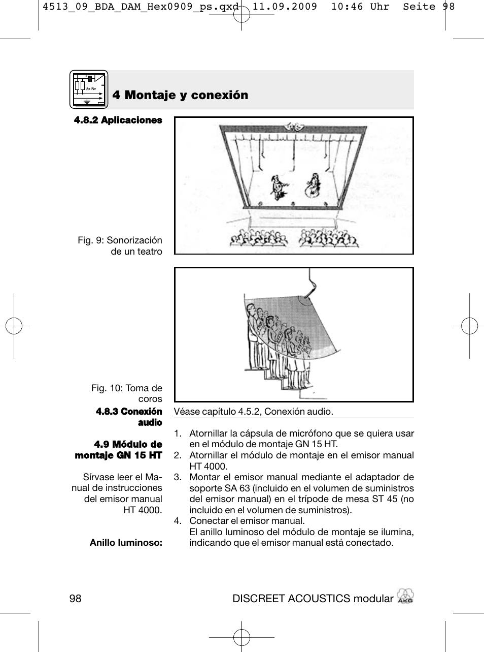 4 montaje y conexión | Akg HM 1000 Ceiling Hanging Module for CK Series Microphone Capsules User Manual | Page 98 / 132