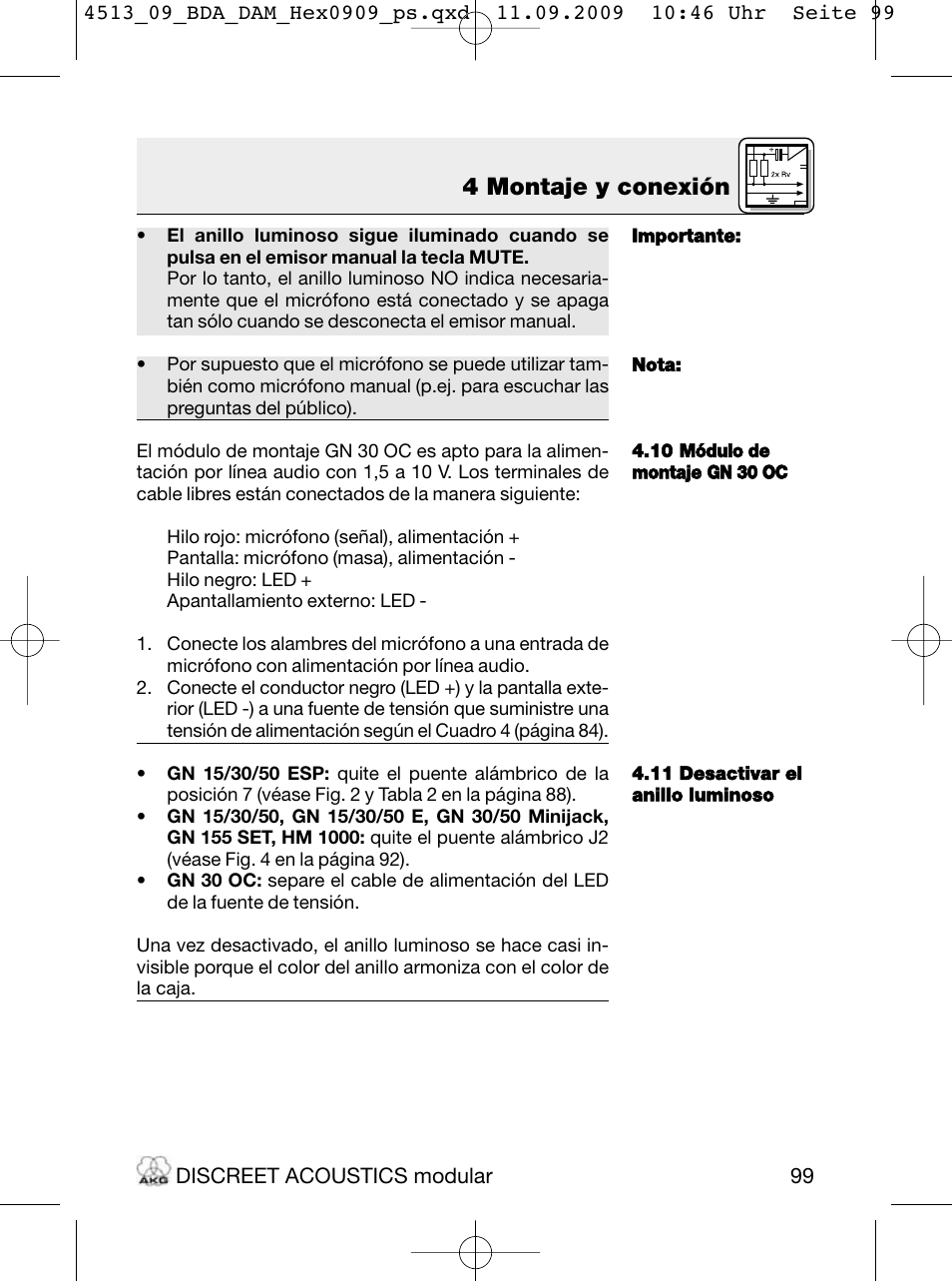 4 montaje y conexión | Akg HM 1000 Ceiling Hanging Module for CK Series Microphone Capsules User Manual | Page 99 / 132