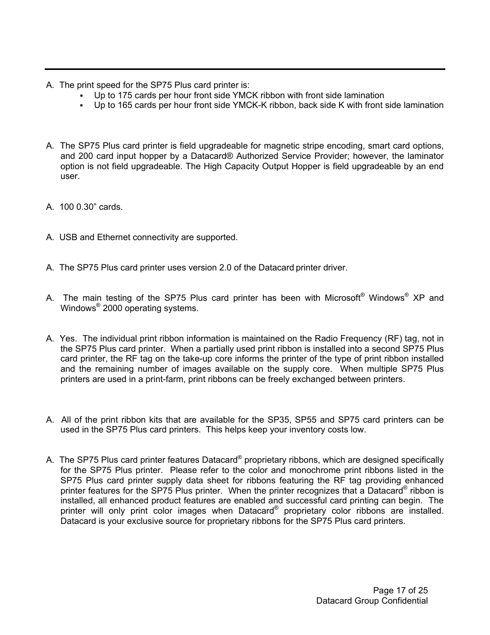 Datacard Group SP PLUS SERIES SP75 User Manual | Page 17 / 25
