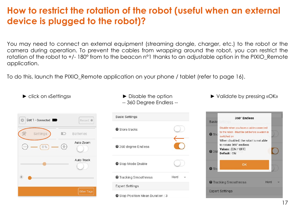 How to restrict the rotation of the robot | MOVE'N SEE Personal Auto-Follow System User Manual | Page 17 / 49