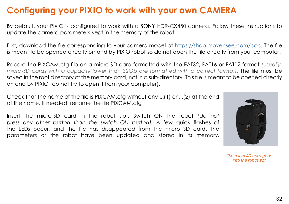 Configuring your pixio to work with your own, Camera | MOVE'N SEE Personal Auto-Follow System User Manual | Page 32 / 49