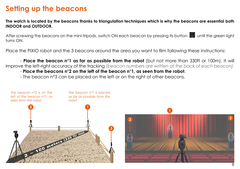 Setting up the beacons | MOVE'N SEE Personal Auto-Follow System User Manual | Page 9 / 49