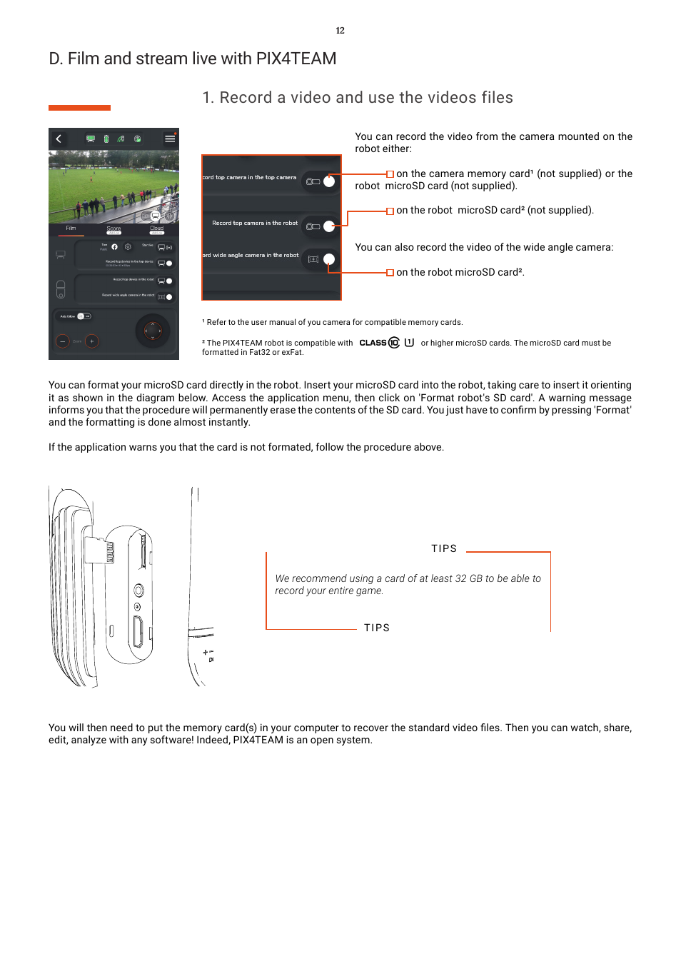 D. film and stream live with pix4team, Record a video and use the videos files | MOVE'N SEE Pix4Team 2 Auto-Follow Camera User Manual | Page 12 / 27