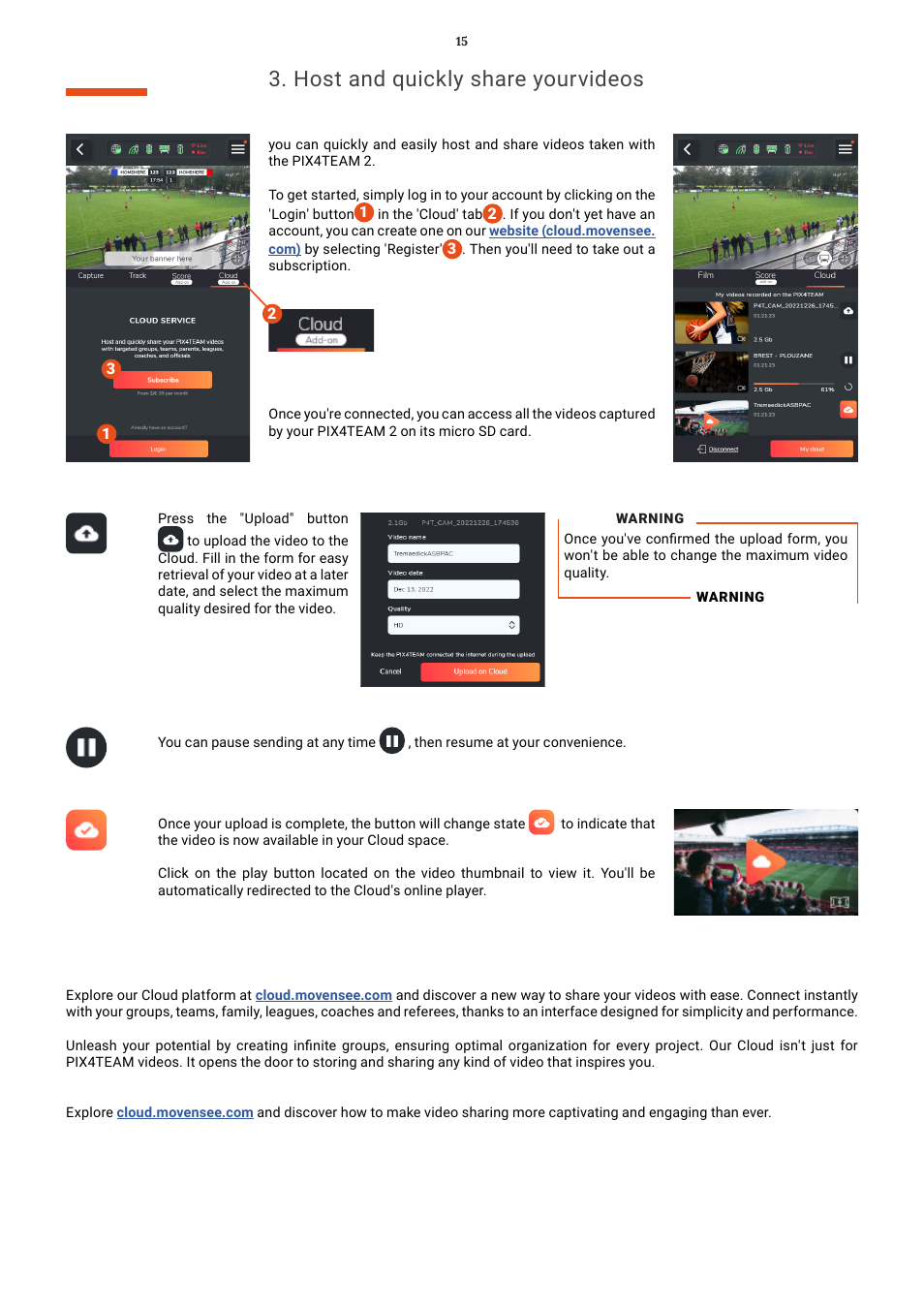 Host and quickly share yourvideos | MOVE'N SEE Pix4Team 2 Auto-Follow Camera User Manual | Page 15 / 27