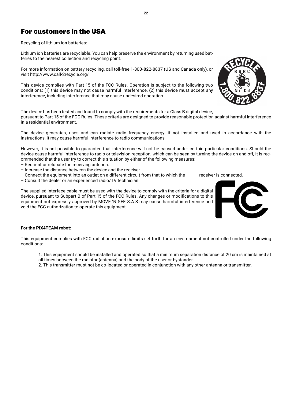 For customers in the usa | MOVE'N SEE Pix4Team 2 Auto-Follow Camera User Manual | Page 22 / 27