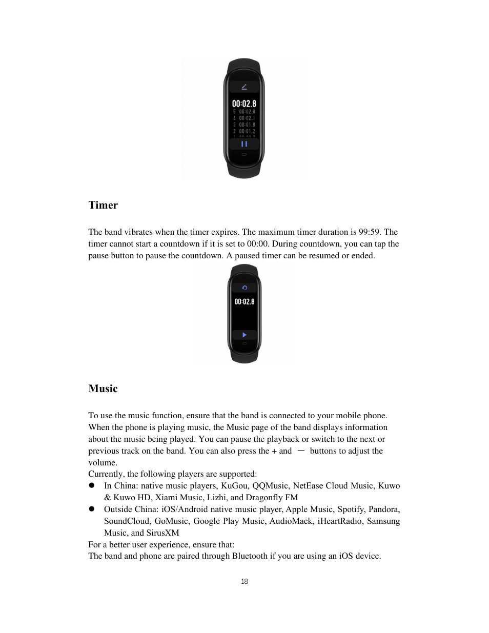 Timer, Music | Amazfit Band 5 Health & Fitness Tracker with Alexa (Olive) User Manual | Page 18 / 25