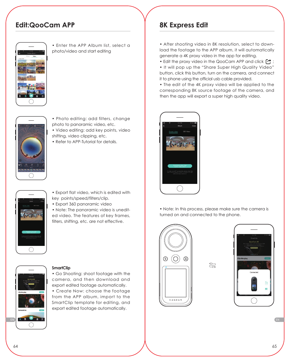 Edit:qoocam app, 8k express edit | Kandao QooCam 8K Enterprise 360 Camera User Manual | Page 10 / 13