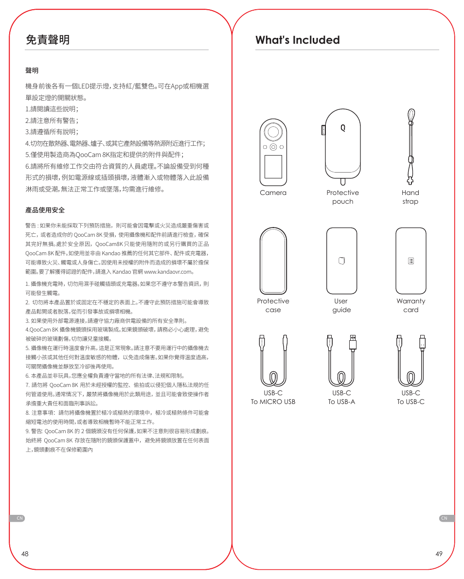 免責聲明, What's included | Kandao QooCam 8K Enterprise 360 Camera User Manual | Page 2 / 13