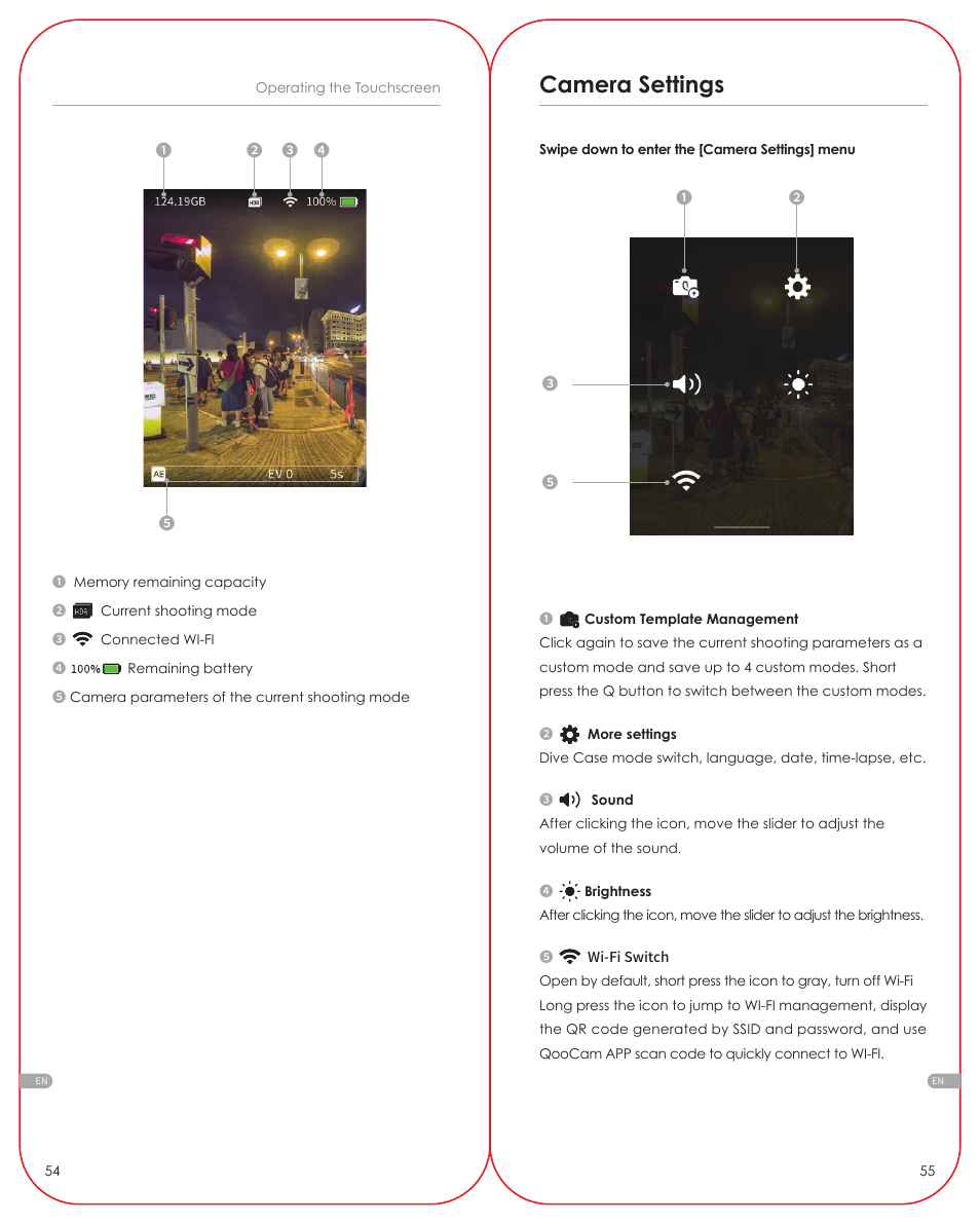 Camera settings | Kandao QooCam 8K Enterprise 360 Camera User Manual | Page 5 / 13