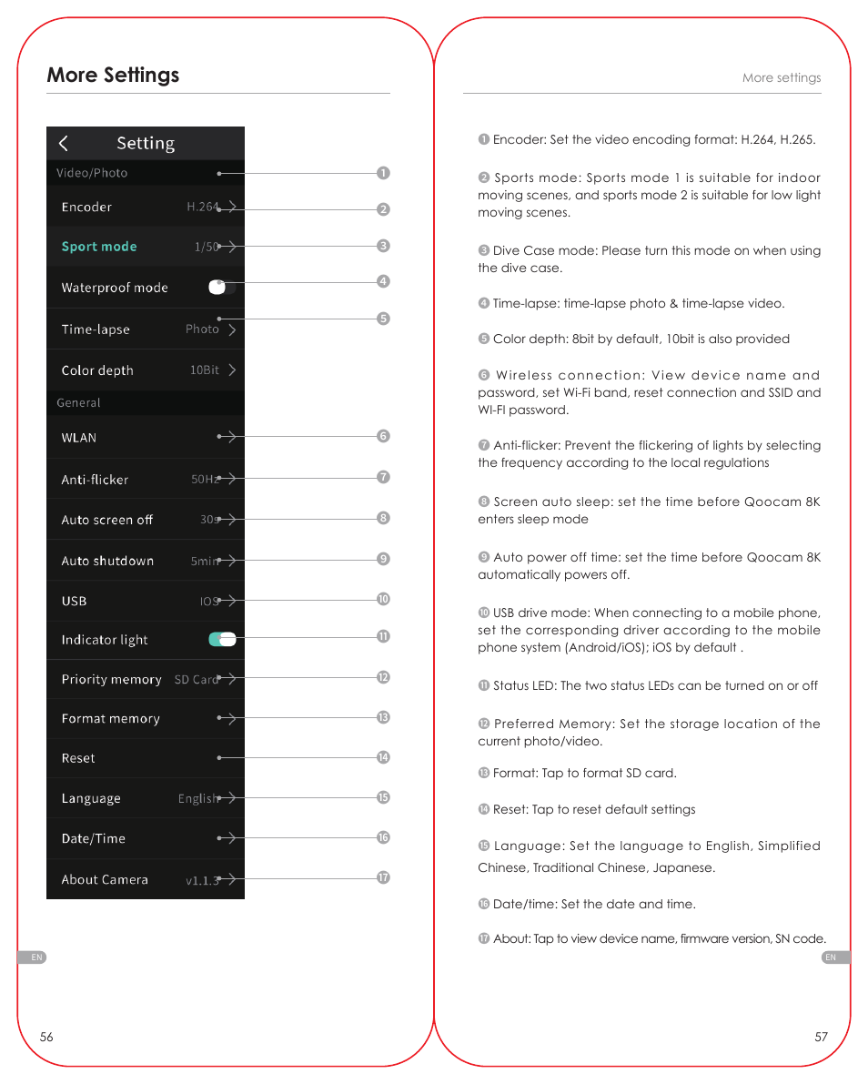 More settings | Kandao QooCam 8K Enterprise 360 Camera User Manual | Page 6 / 13